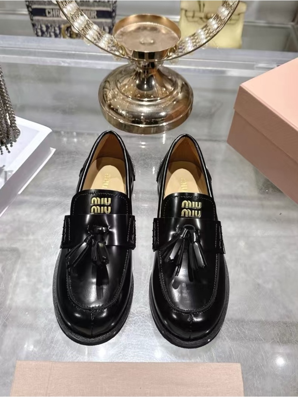 Miu Miuu Black Patent Leather Tassel Loafers